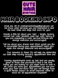 a flyer with the words hair booking info